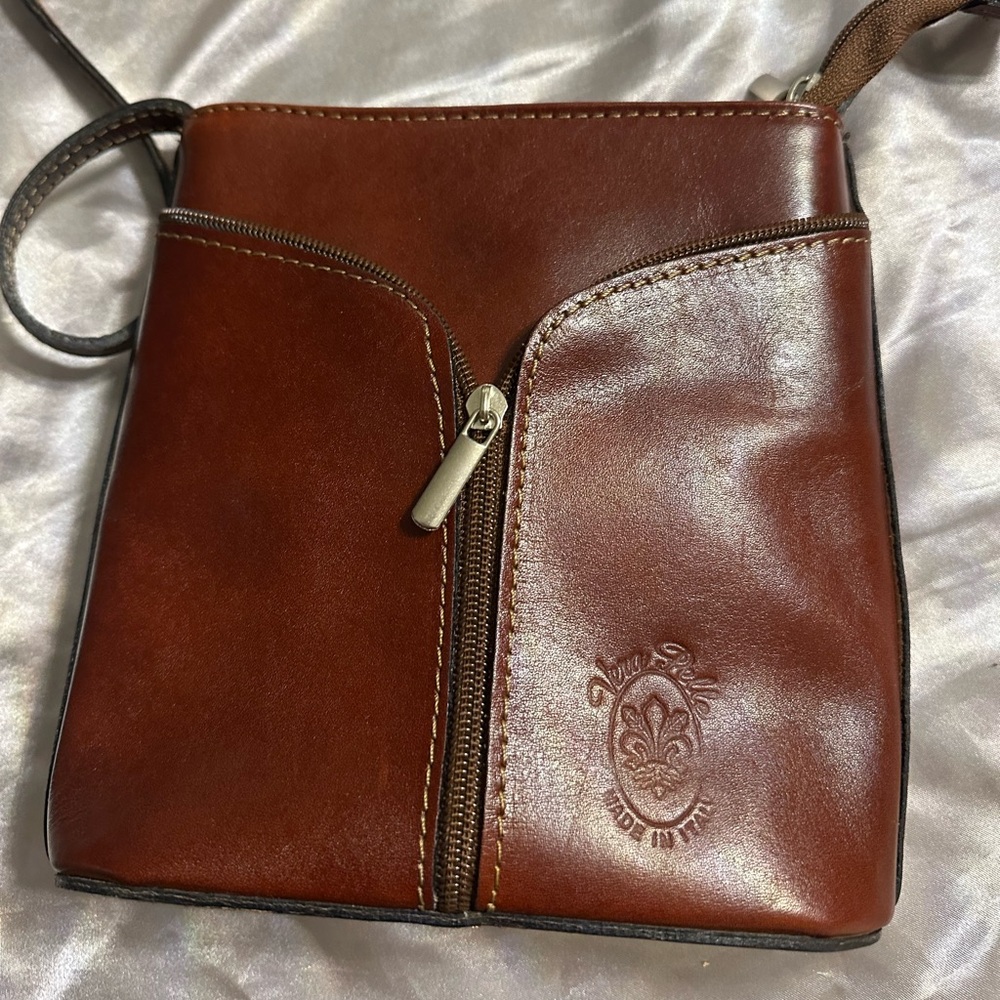 Vera Pella Italian Brown Leather Crossbody Bag